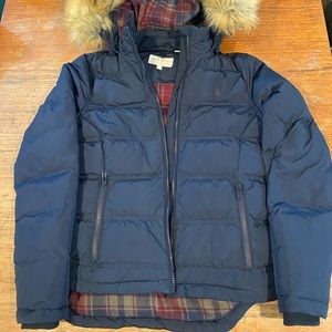 Puffy puffer jacket fur hood